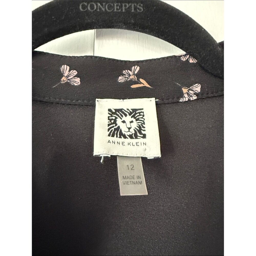 Anne Klein Black Pink Tan Floral Midi Maxi Dress Size 12 Stretch Knit Sleeveless - Picture 2 of 9